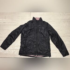 Black Quilted REI Puffer Jacket/Vest with Purple interior.
